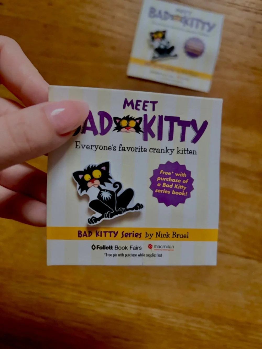 Set of 2 Bad Kitty Pins Plastic Cat Set of 2 Book Fair Exclusive Gift Kids New